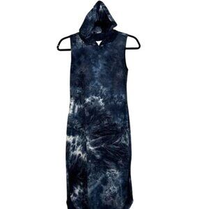 Sleeveless Blue Tie-Dye Hooded Dress With Back Cutout Detail